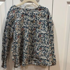 Girls' Floral Peasant Top - Blue and Cream